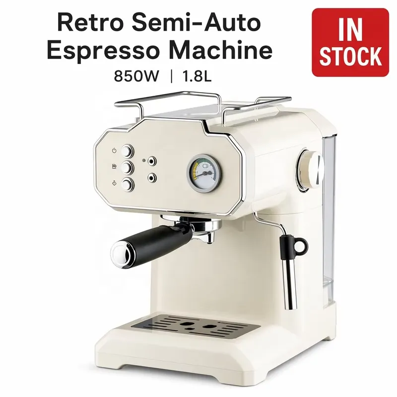 Pressure Gauge Espresso - 레트로 반자동 에스프레소 머신 850W 1.8L