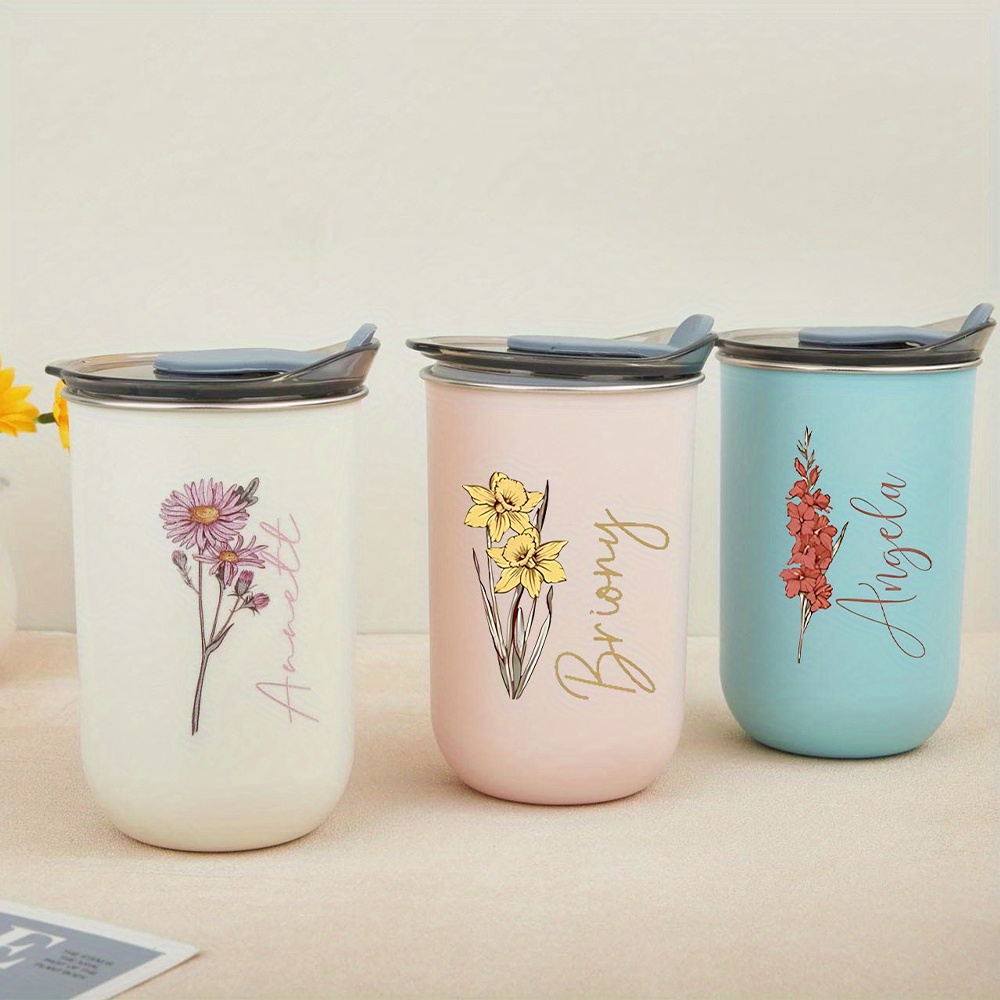 Coffee Equipment Names - 맞춤형 탄생화 스테인리스 스틸 컵(뚜껑 포함),