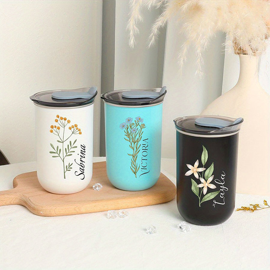 개인 맞춤 이름과 탄생화가 있는 보온 커피 텀블러, 꽃 - Coffee Equipment Names 리뷰 및 가격