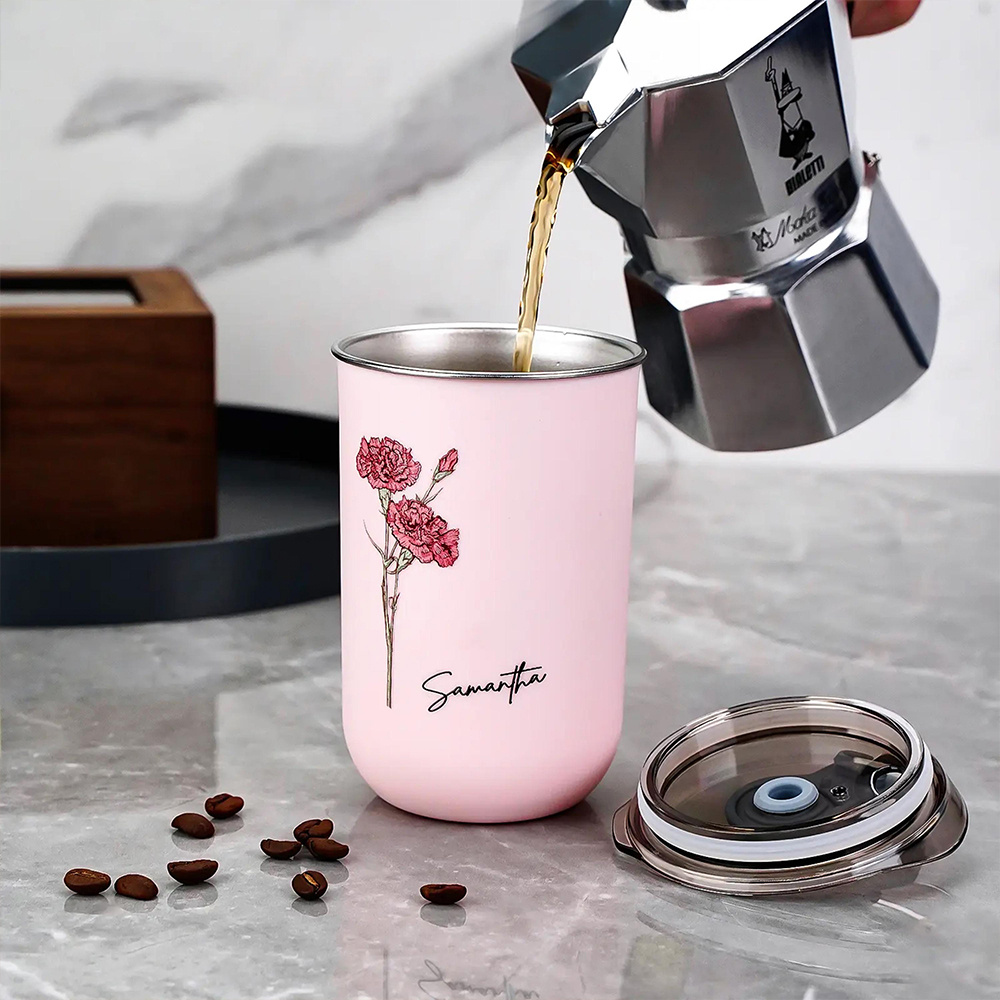 맞춤형 탄생화 커피 텀블러, 맞춤 이름 스테인리스 스틸 - Coffee Equipment Names 리뷰 및 가격
