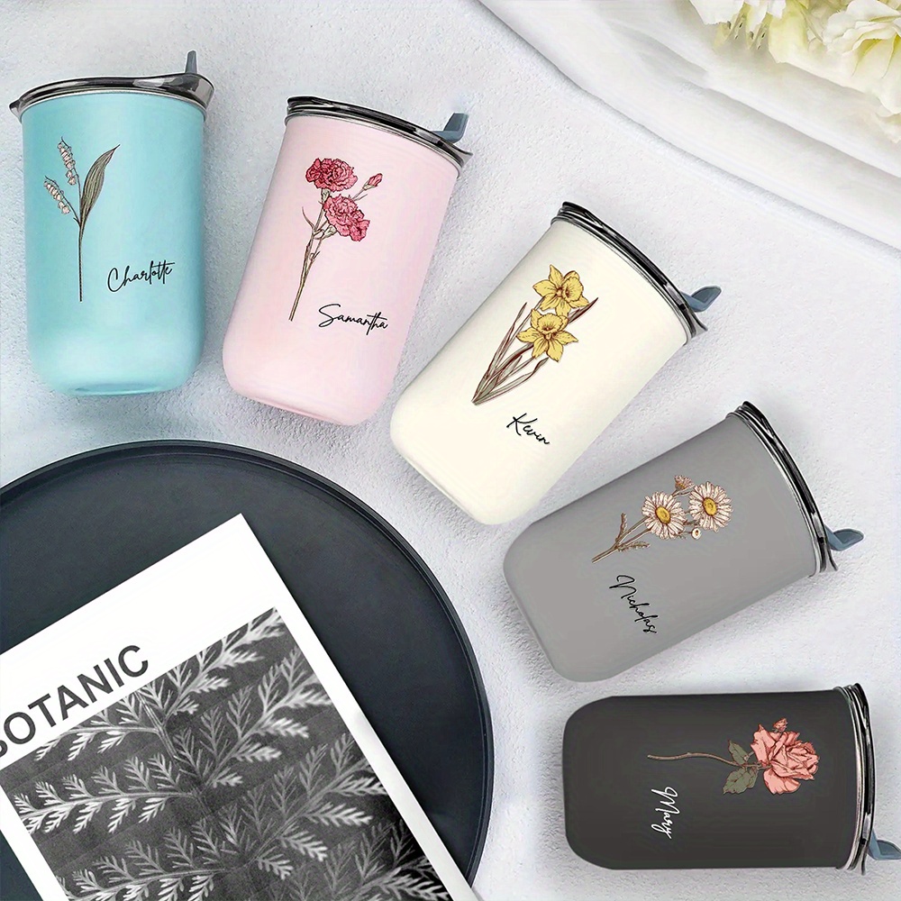 맞춤형 탄생화 커피 텀블러, 맞춤 이름 스테인리스 스틸 - Coffee Equipment Names 리뷰 및 가격